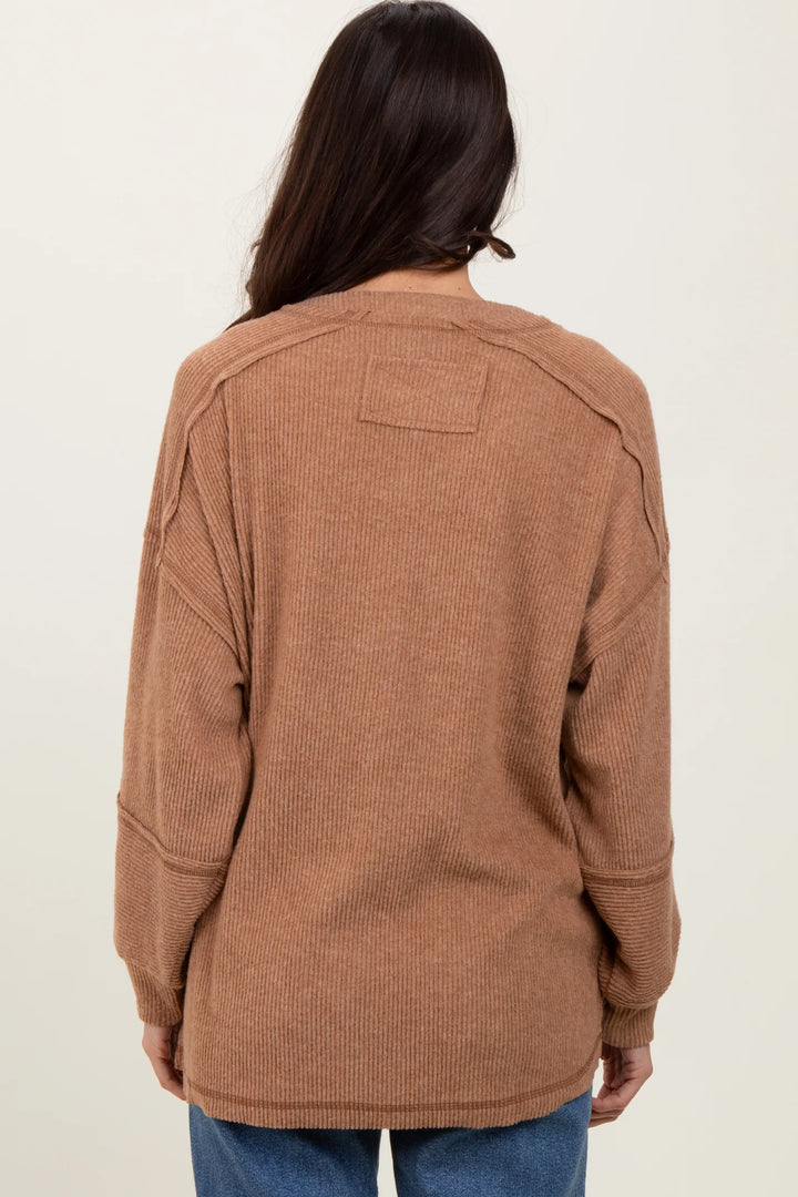 Zen Brushed Henley Sweater (Deep Camel)