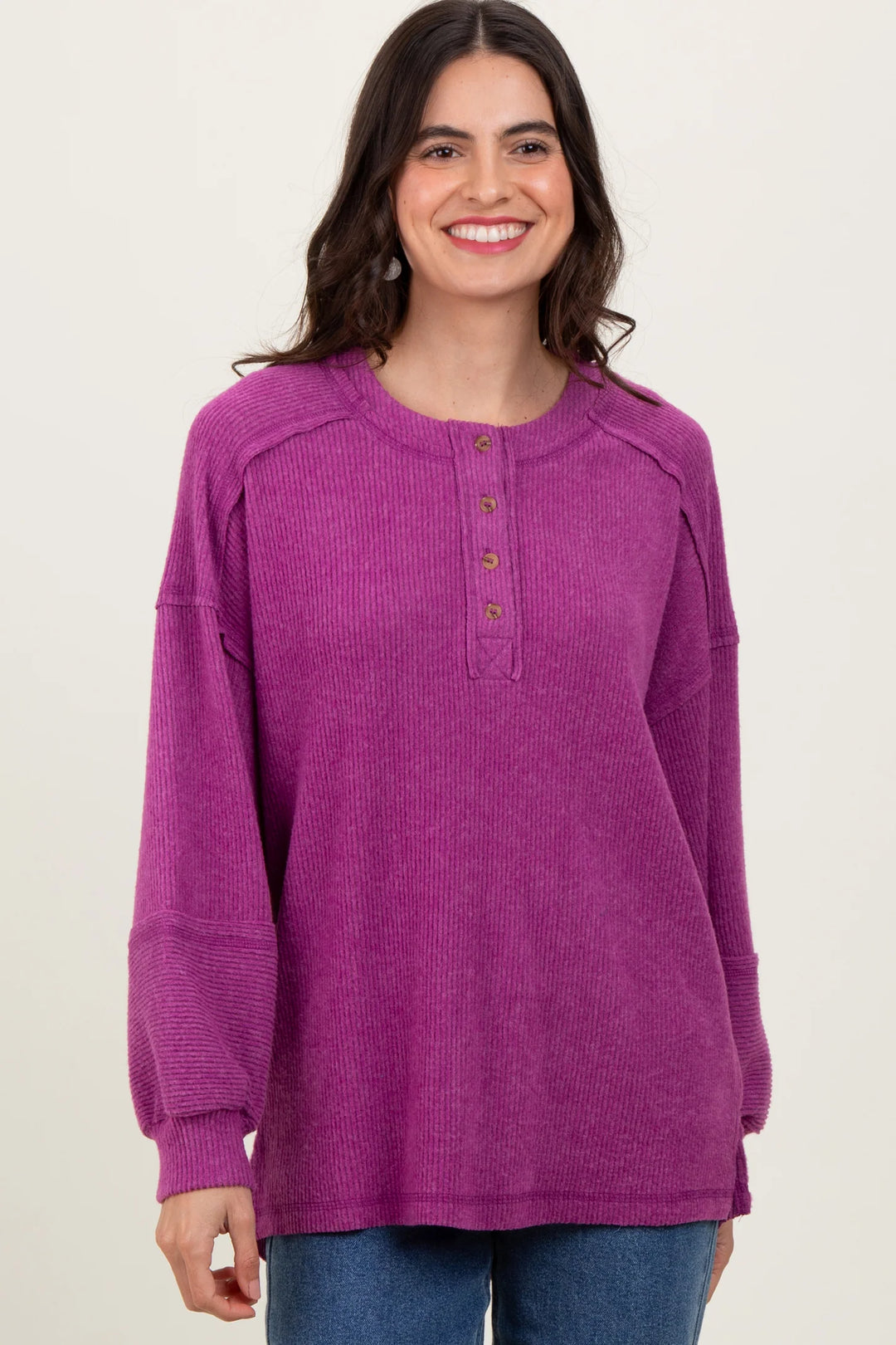 Zen Brushed Henley Sweater (Light Plum)