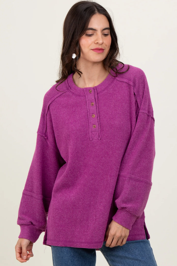 Zen Brushed Henley Sweater (Light Plum)