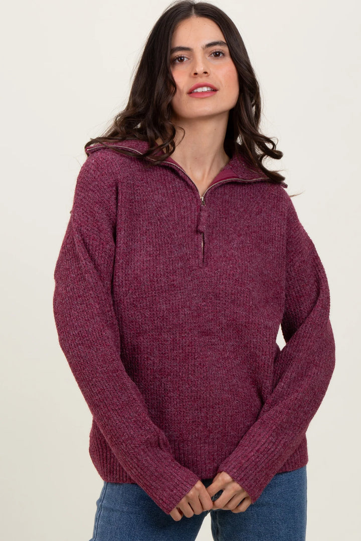 Zen Oxford Knit Zip Sweater (Cabernet)