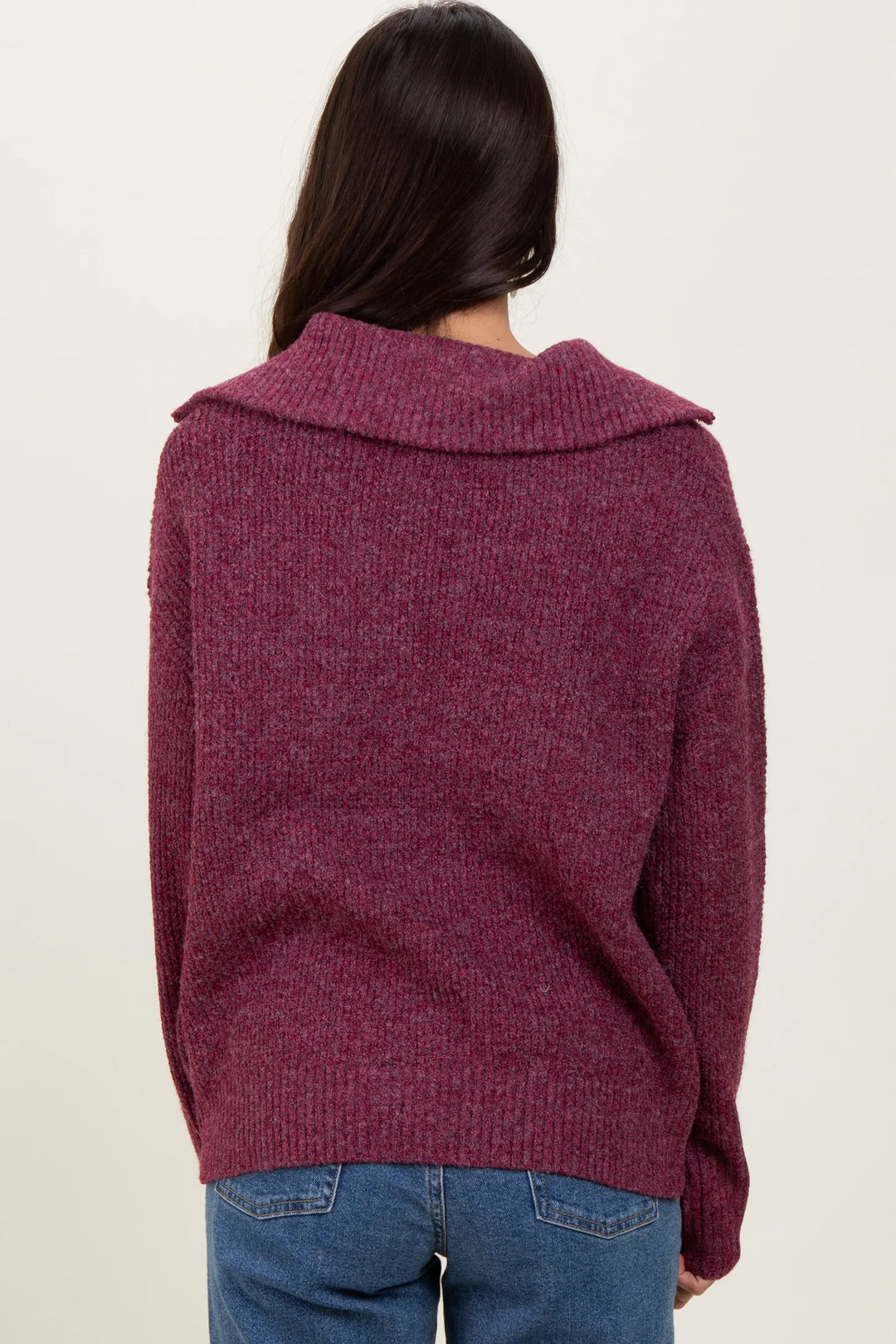 Zen Oxford Knit Zip Sweater (Cabernet)
