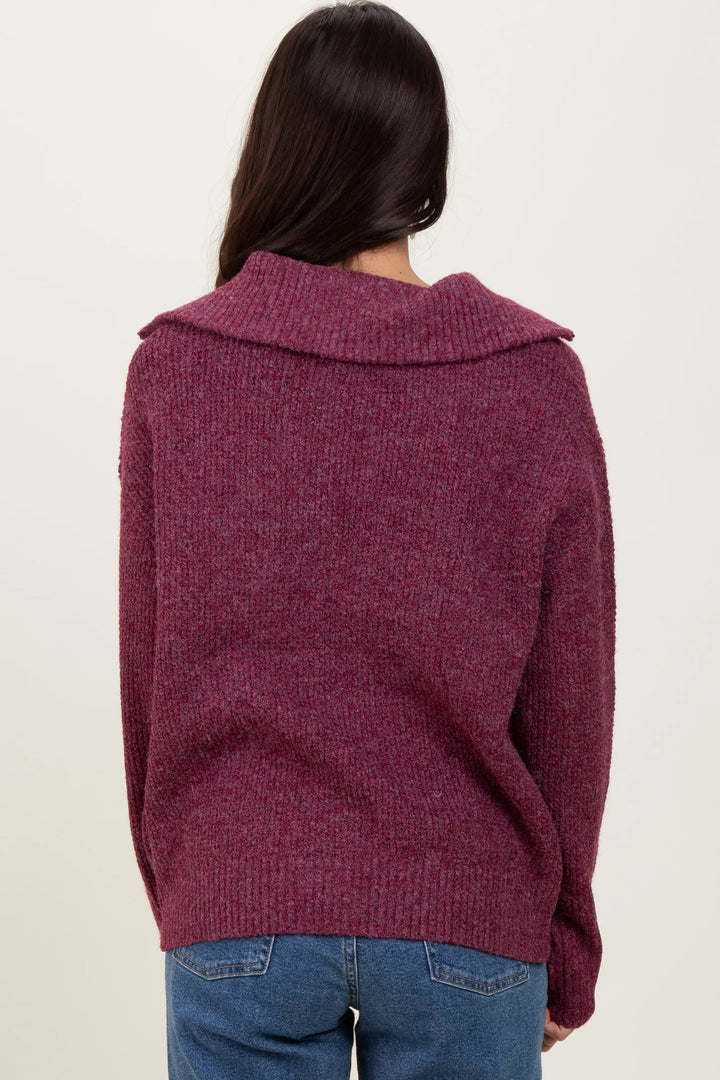 Zen Oxford Knit Zip Sweater (Cabernet)