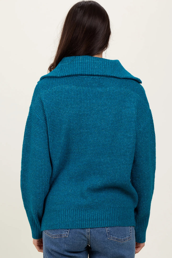 Zen Oxford Knit Zip Sweater (Teal)