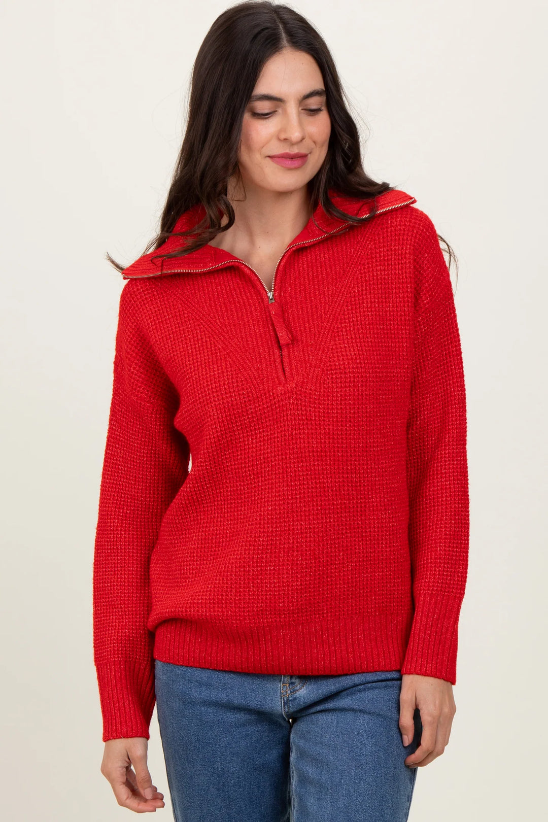 Zen Oxford Knit Zip Sweater (Ruby)
