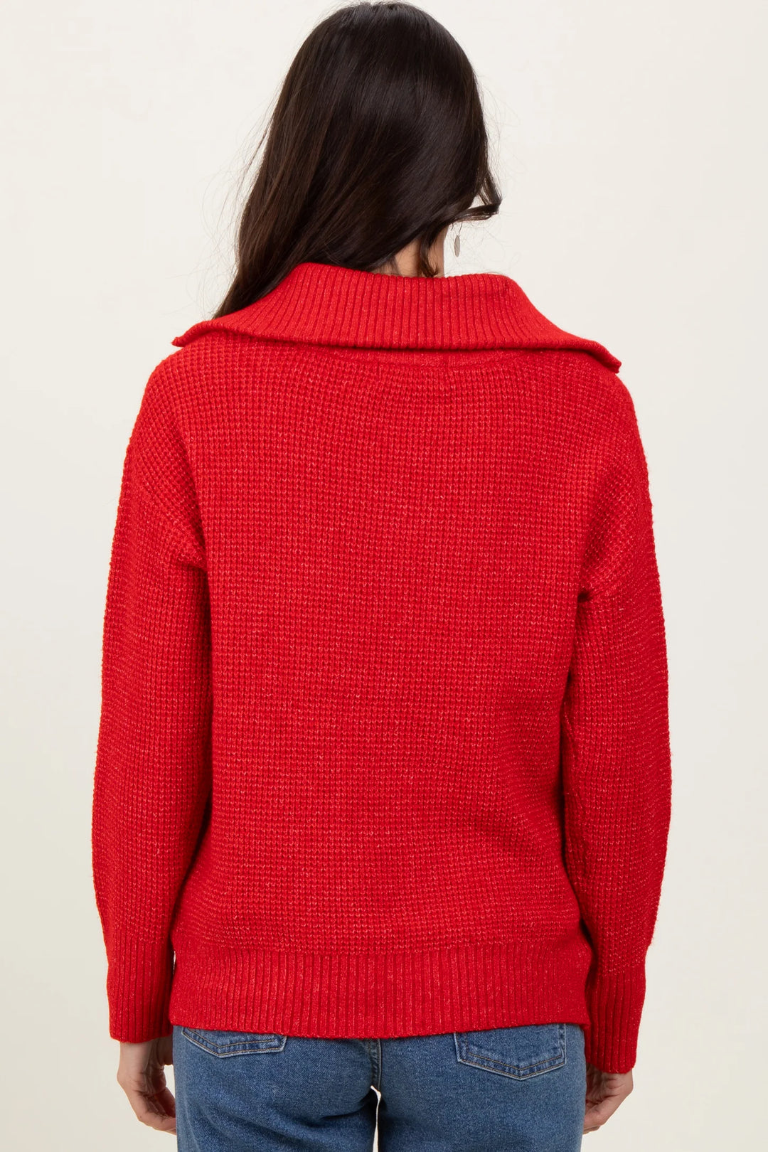 Zen Oxford Knit Zip Sweater (Ruby)
