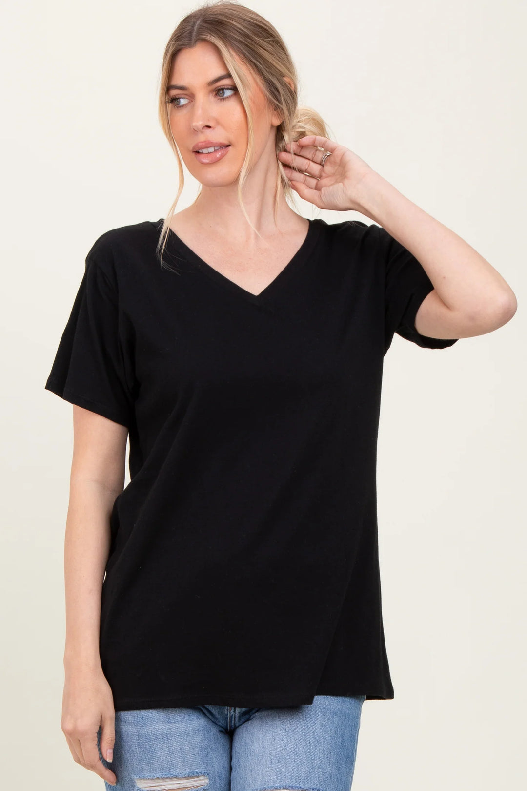 Zen Cotton V Neck Tee (Black)