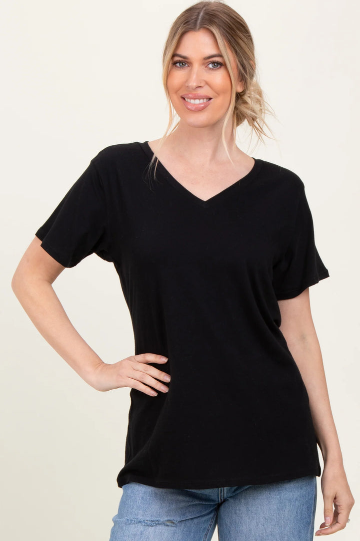Zen Cotton V Neck Tee (Black)