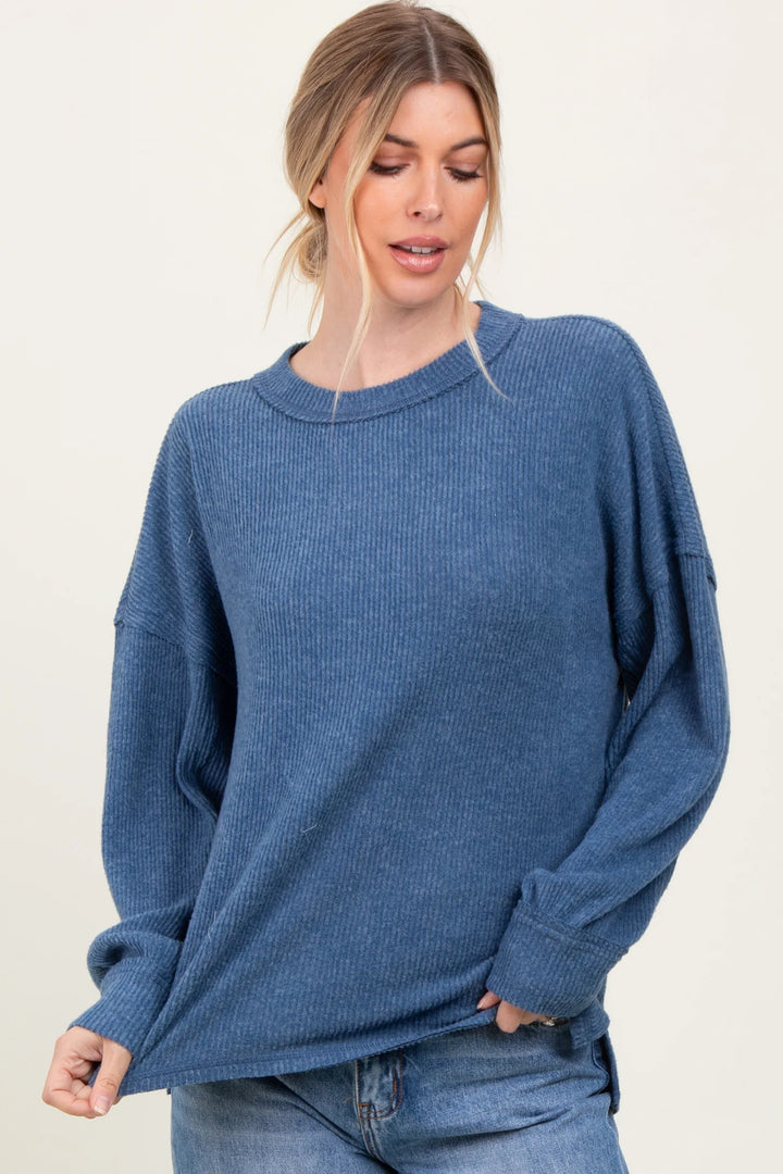 Zen Brushed Slouchy Sweater (Dusty Blue)