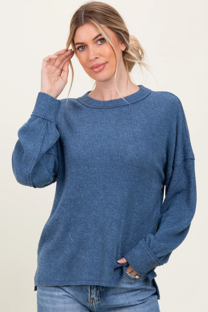 Zen Brushed Slouchy Sweater (Dusty Blue)