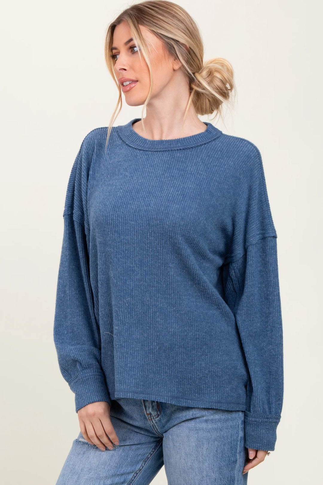 Zen Brushed Slouchy Sweater (Dusty Blue)