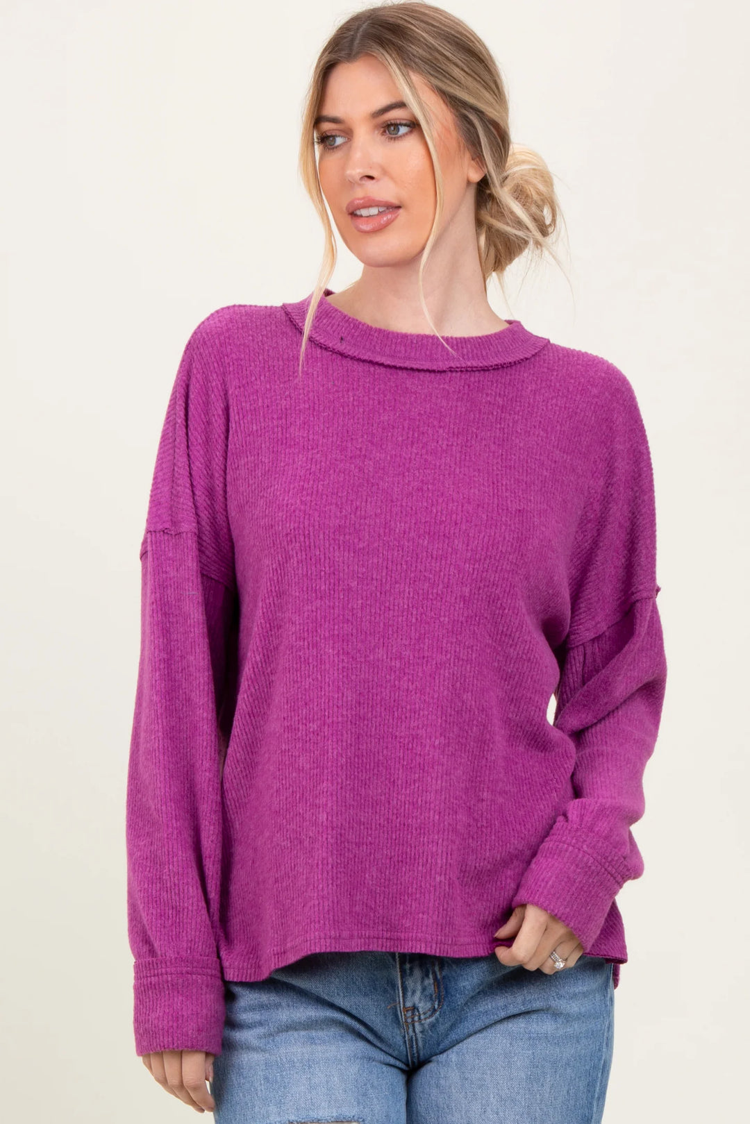 Zen Brushed Slouchy Sweater (Light Plum)