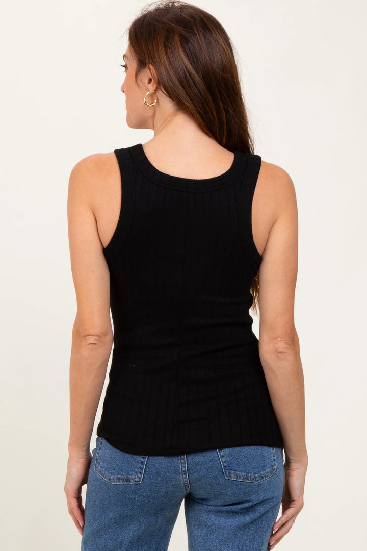 Zen Ribbed Scoop Neck Tank (Black)