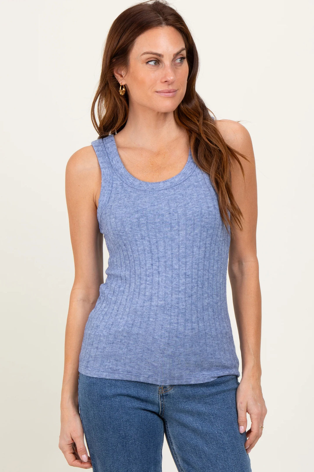 Zen Ribbed Scoop Neck Tank (Light Navy)
