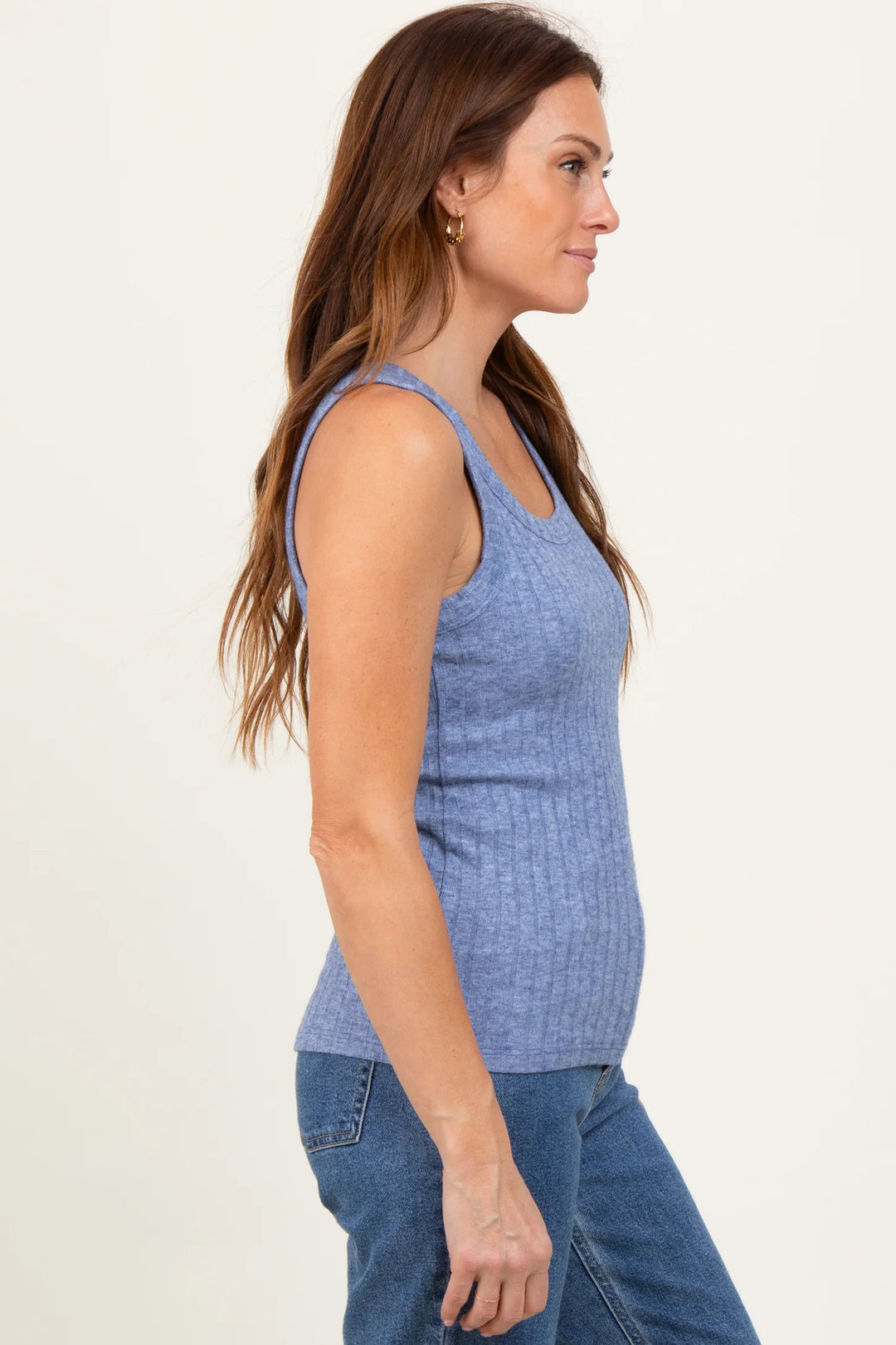 Zen Ribbed Scoop Neck Tank (Light Navy)