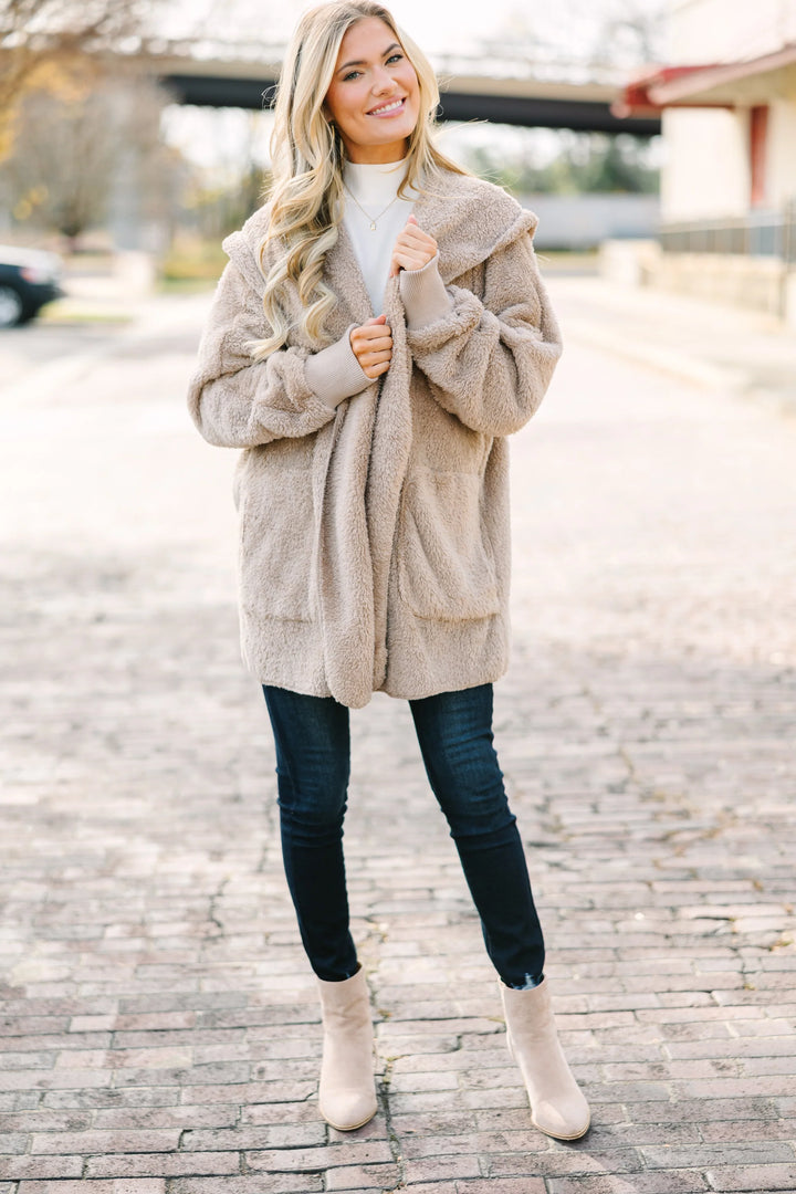 Teddy Bear Plush Cardigan (Taupe)