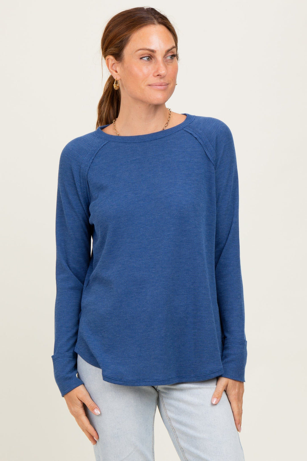 Zen Relaxed Waffle Top (Light Navy)