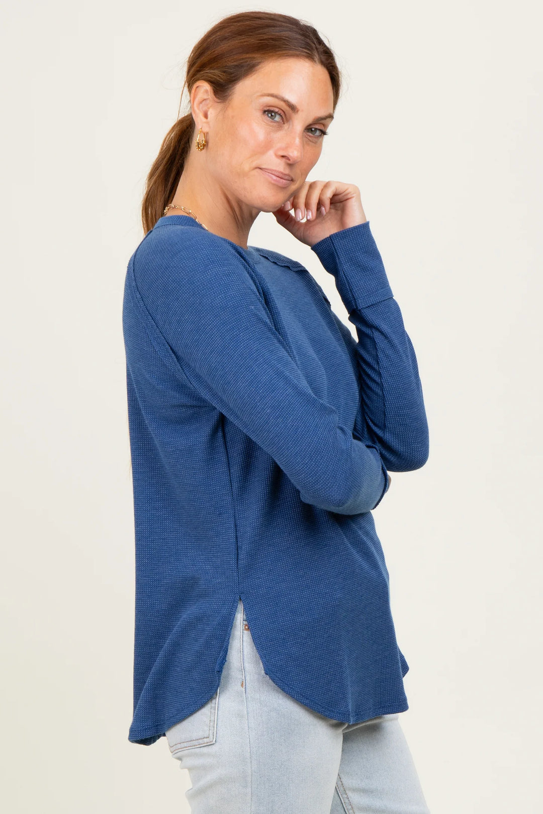 Zen Relaxed Waffle Top (Light Navy)