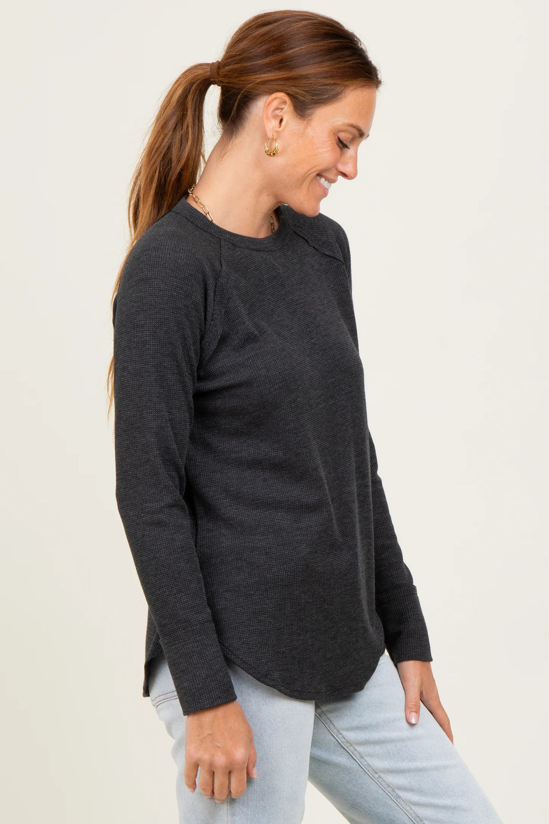 Zen Relaxed Waffle Top (Charcoal)