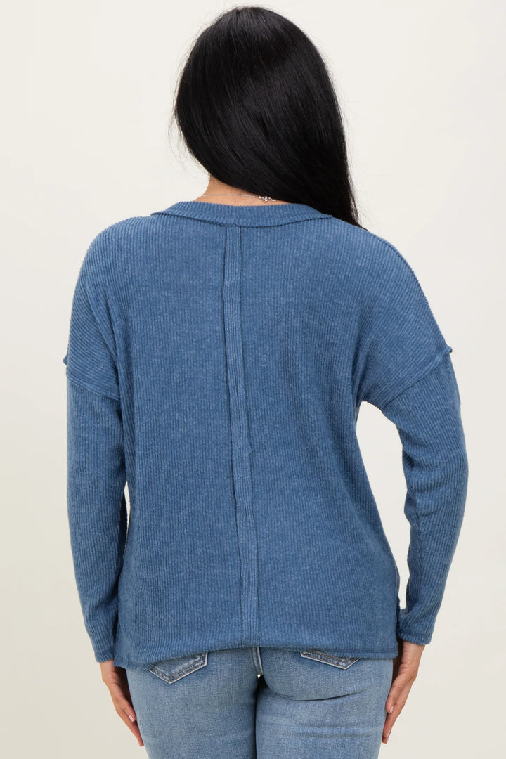 Zen Brushed V Neck Sweater (Dusty Blue)