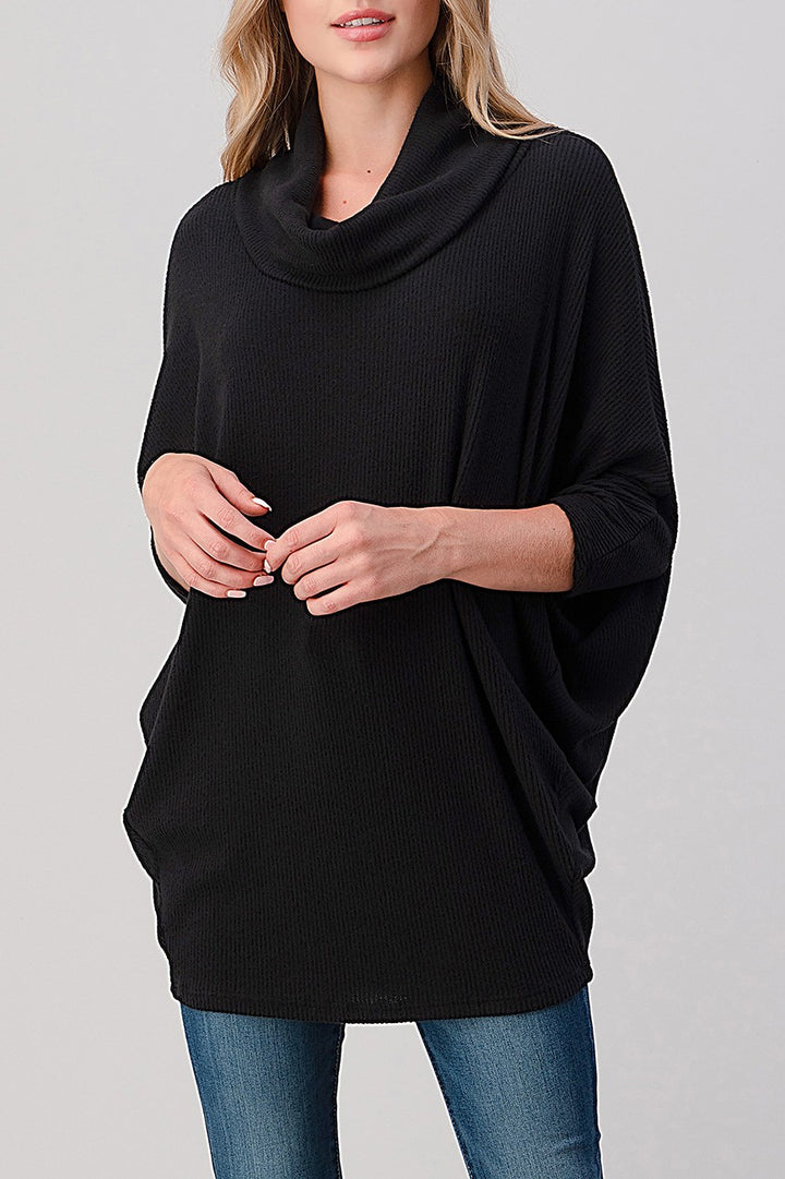 Natural Vibe Cowl Neck Sweater (Black)