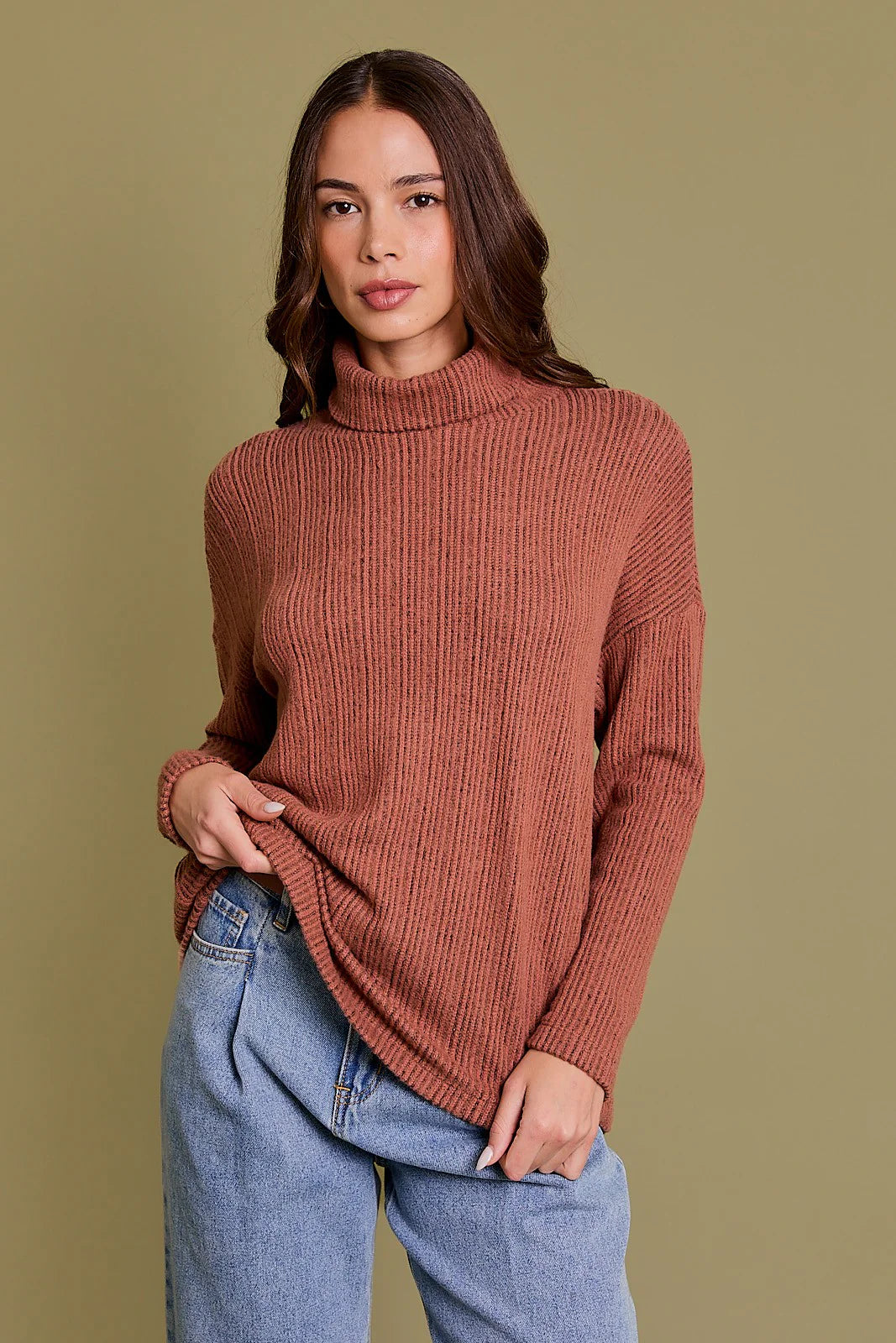 Natural Vibe Ribbed Dolman Top (Rust)