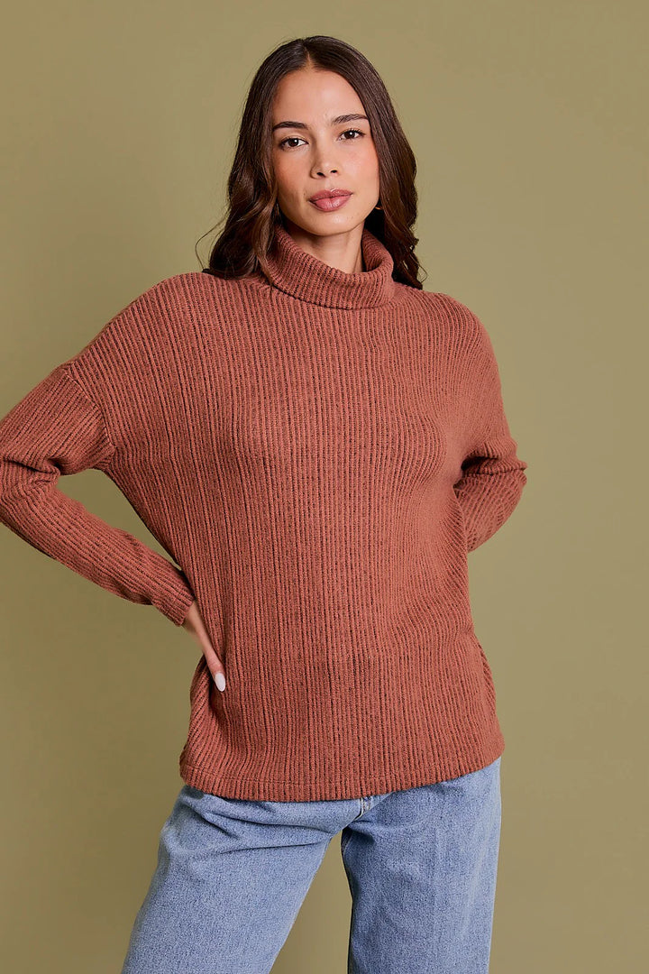 Natural Vibe Ribbed Dolman Top (Rust)