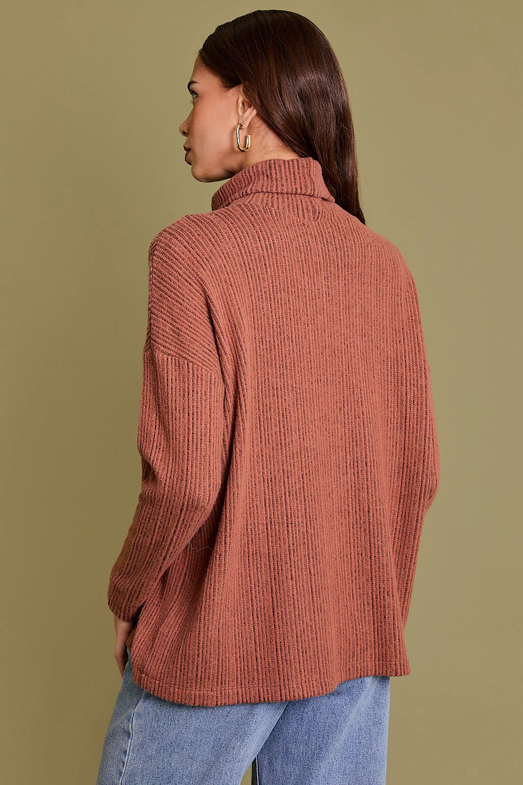 Natural Vibe Ribbed Dolman Top (Rust)