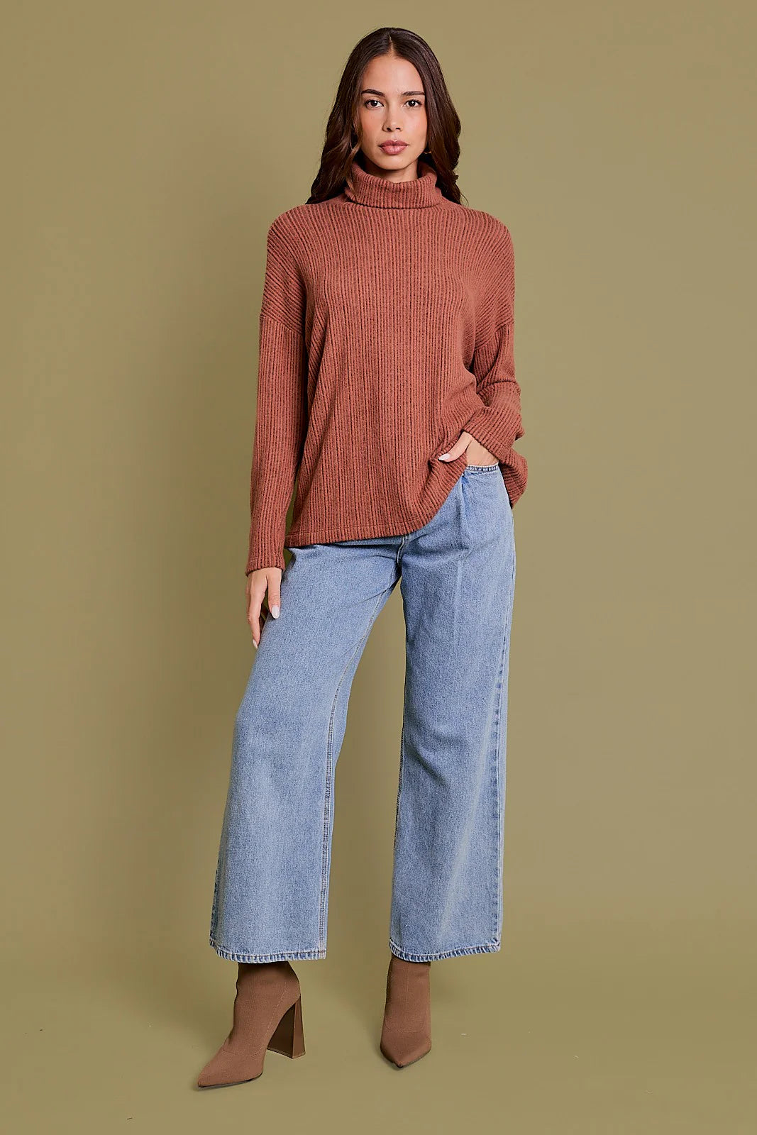 Natural Vibe Ribbed Dolman Top (Rust)
