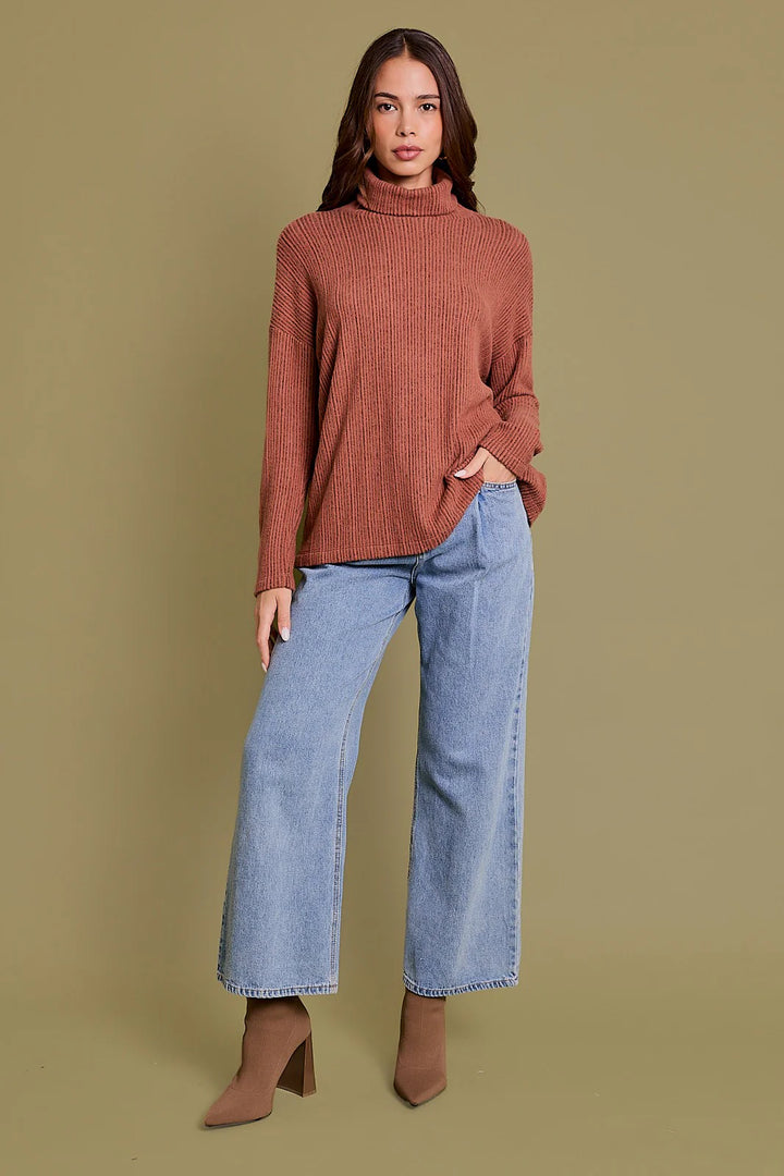 Natural Vibe Ribbed Dolman Top (Rust)