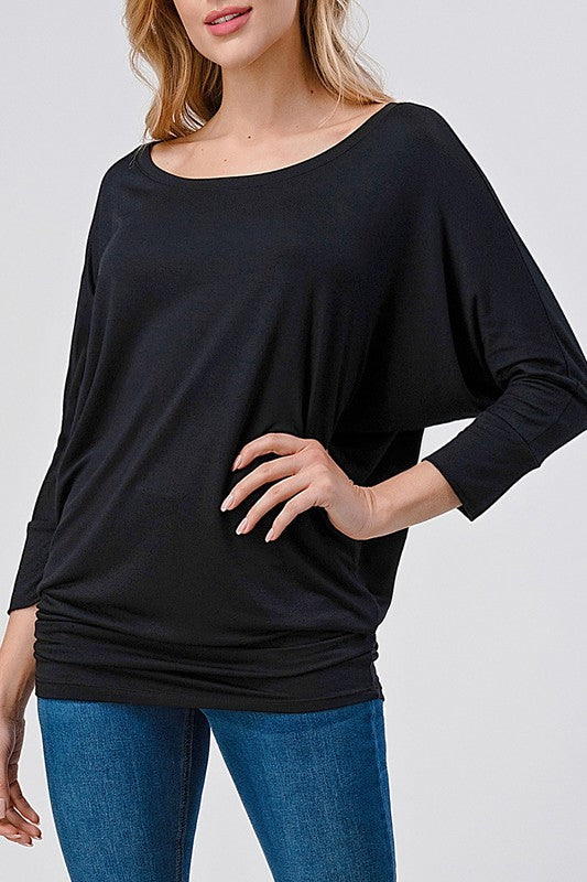 Natural Vibe Modal Round Neck Top (Black)