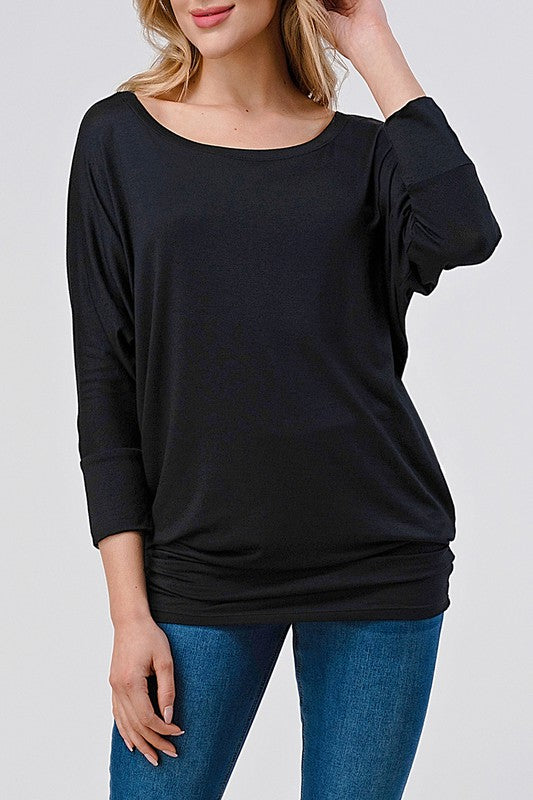 Natural Vibe Modal Round Neck Top (Black)