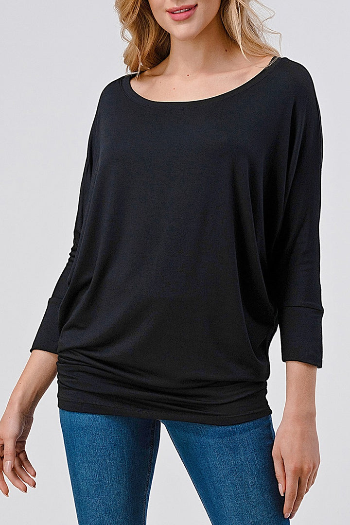 Natural Vibe Modal Round Neck Top (Black)