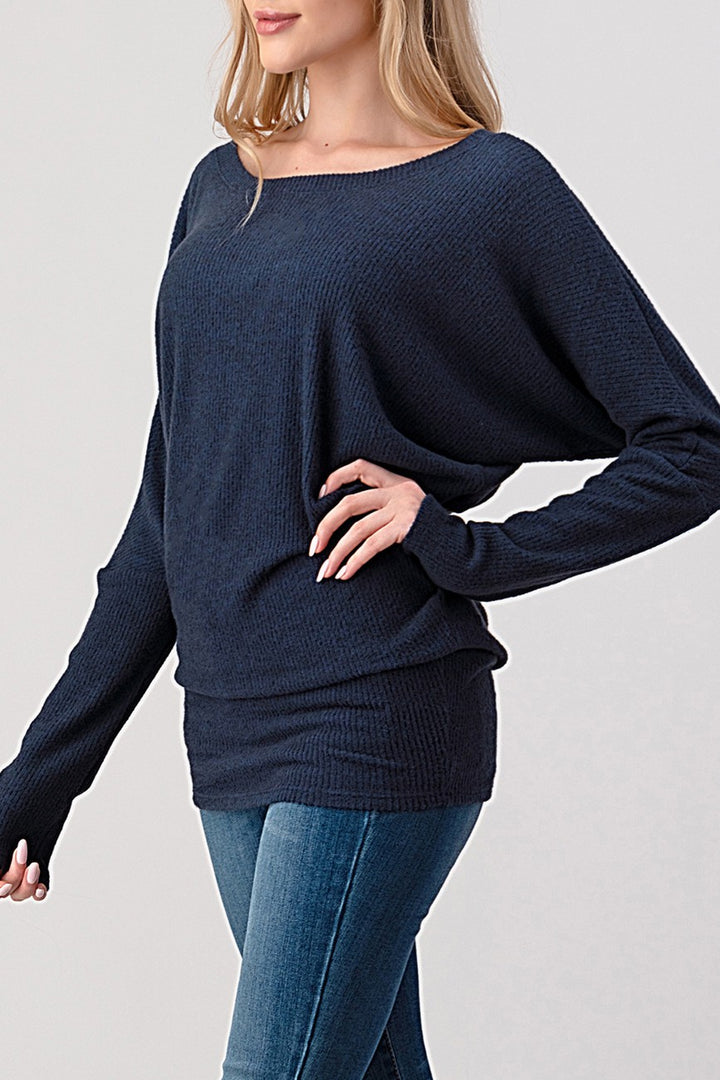 Natural Vibe Brushed Rib Top (Navy)