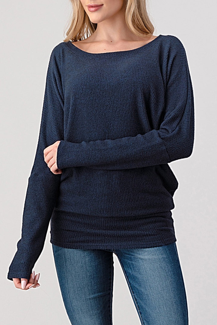 Natural Vibe Brushed Rib Top (Navy)