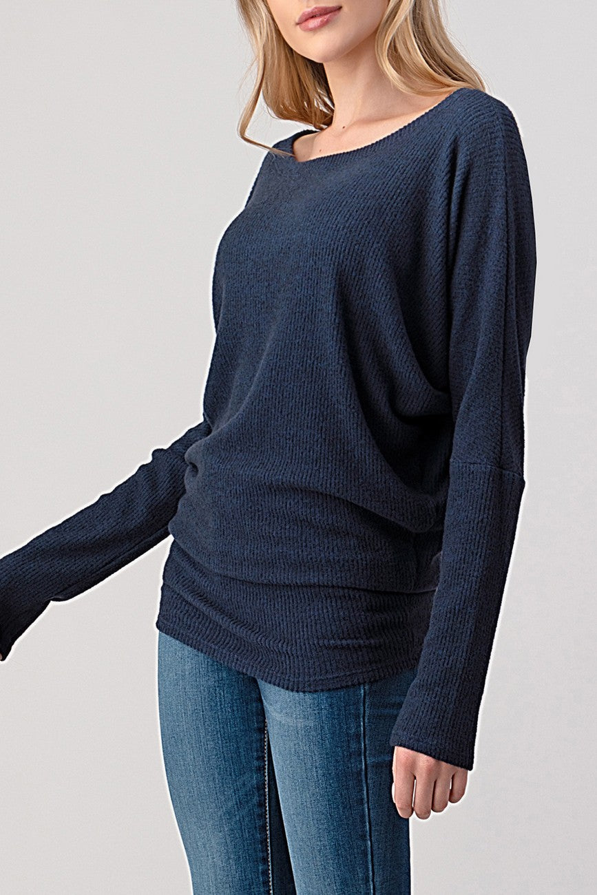 Natural Vibe Brushed Rib Top (Navy)