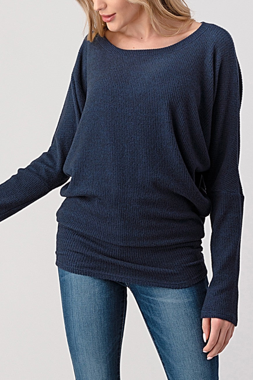 Natural Vibe Brushed Rib Top (Navy)