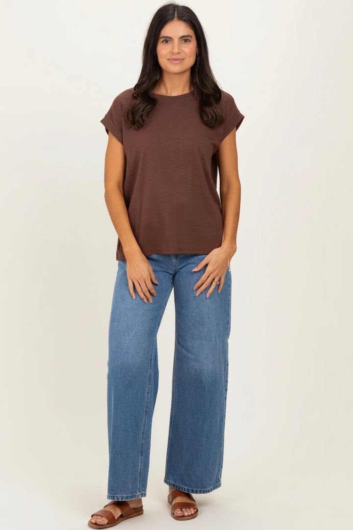 Zen Cotton Modal Round Neck Tee (Brown)