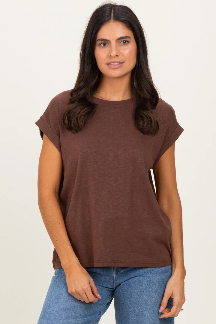 Zen Cotton Modal Round Neck Tee (Brown)
