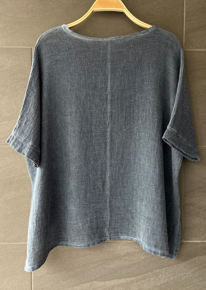 Meo Linen High-Low V Tee (Navy)