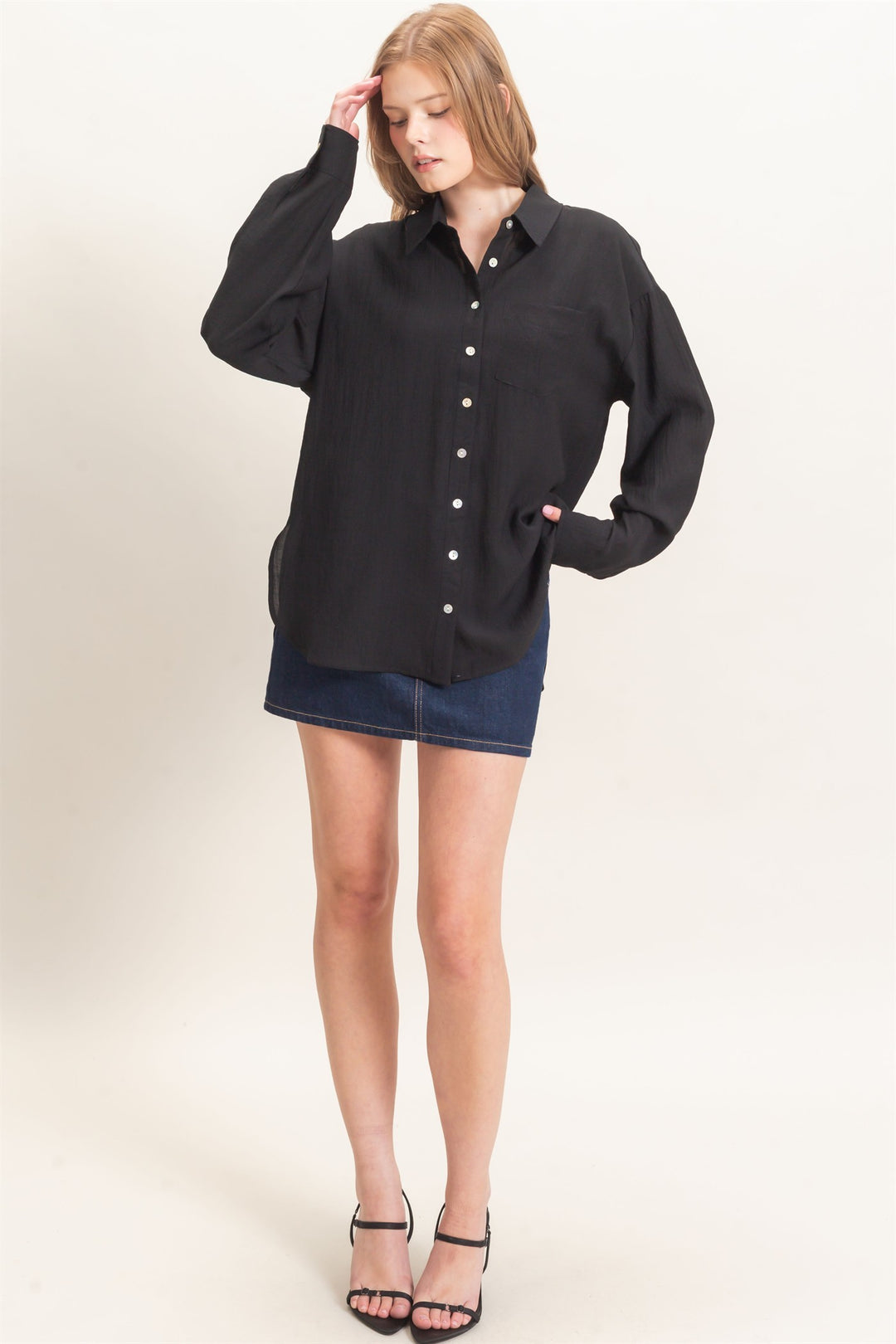 HYFVE Crinkled Button Down Shirt (Black)