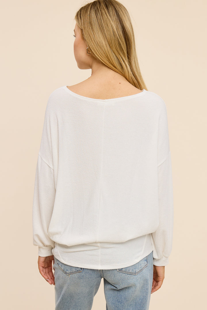 Jolie Relaxed Boatneck Slouch Top (White)