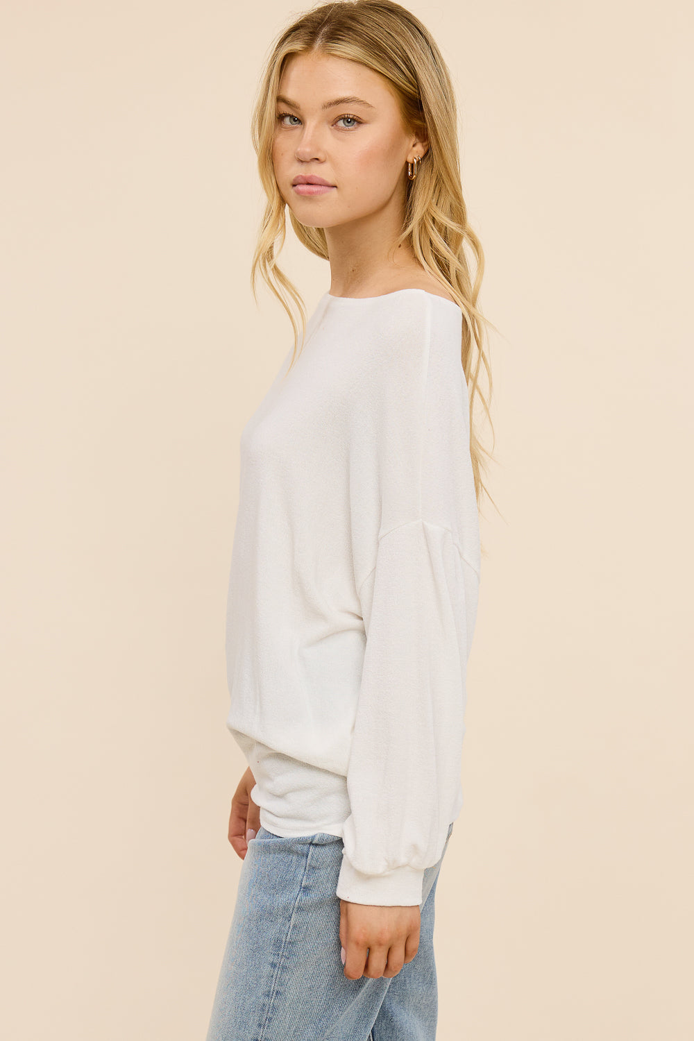 Jolie Relaxed Boatneck Slouch Top (White)