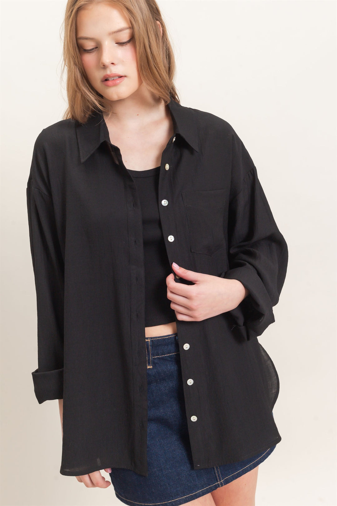 HYFVE Crinkled Button Down Shirt (Black)