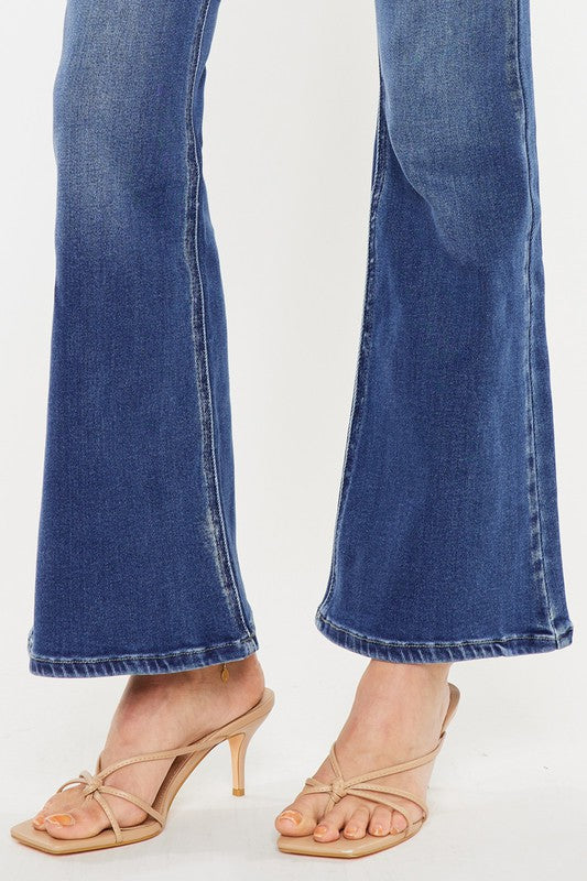Kancan Double Button Flare Jean (Mid Wash)