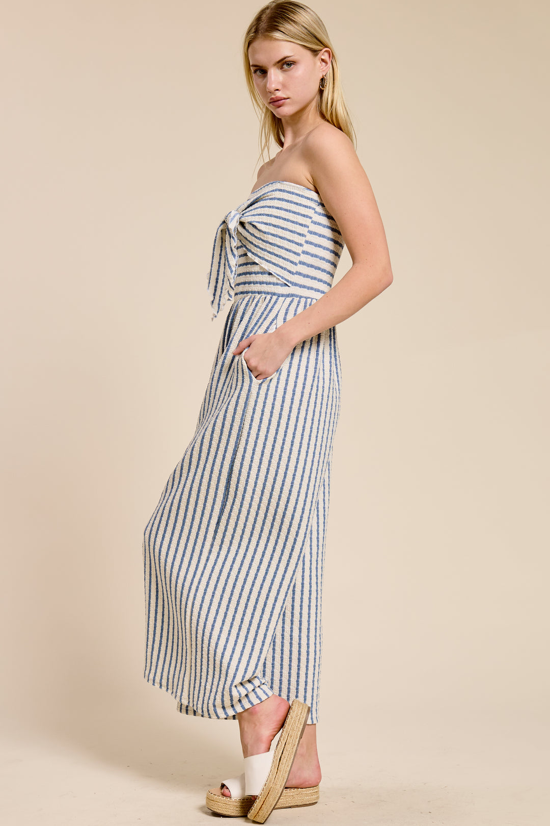 Jolie Coastal Striped Jumpsuit (White/Blue)