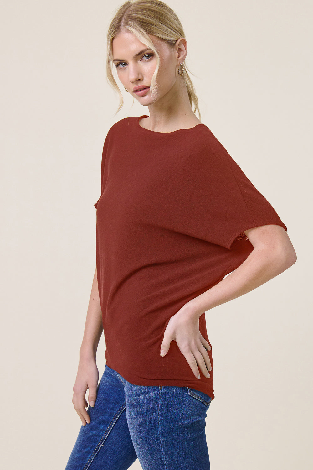 Jolie Boat Neck Dolman Tee (Burnt Sienna)