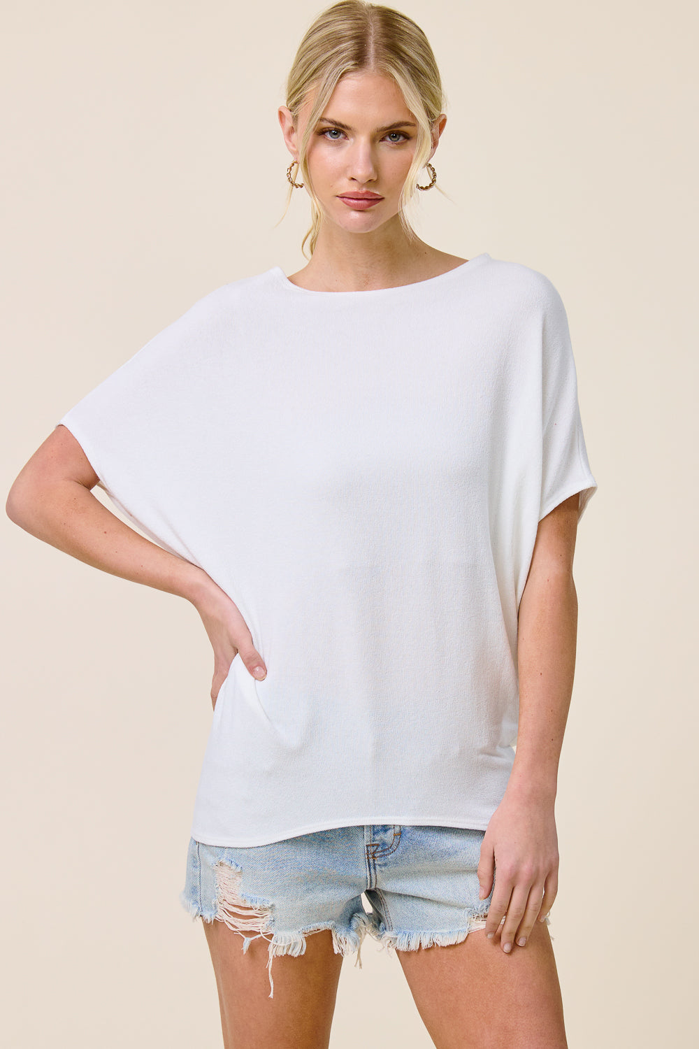 Jolie Boat Neck Dolman Tee (Ivory)