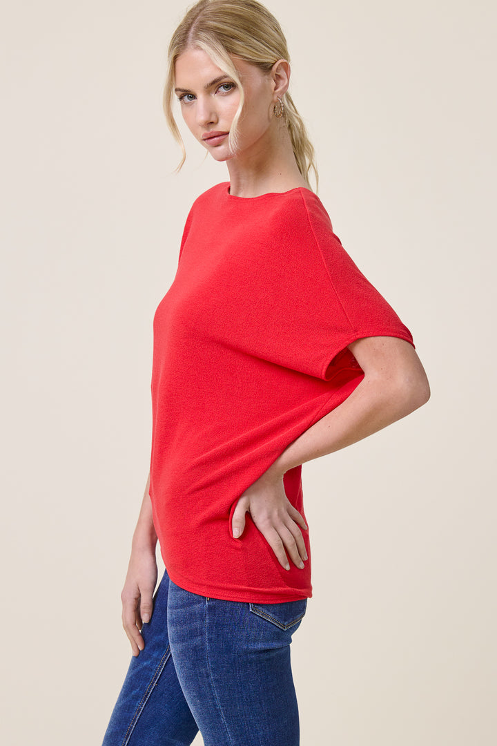 Jolie Boat Neck Dolman Tee (Tomato Red)