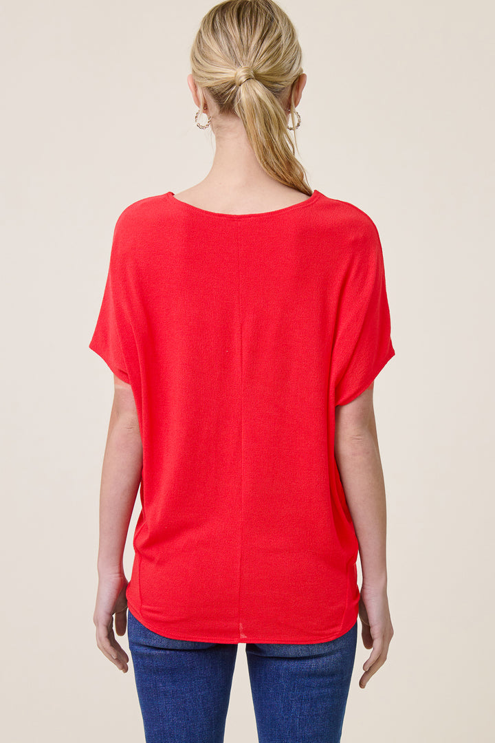 Jolie Boat Neck Dolman Tee (Tomato Red)
