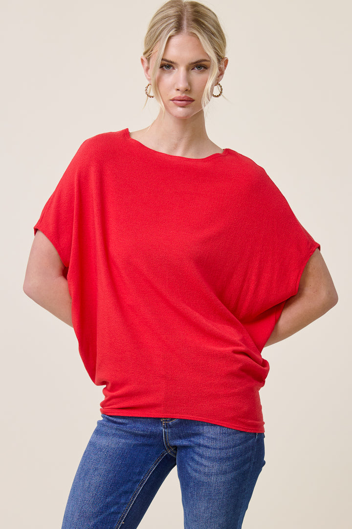 Jolie Boat Neck Dolman Tee (Tomato Red)